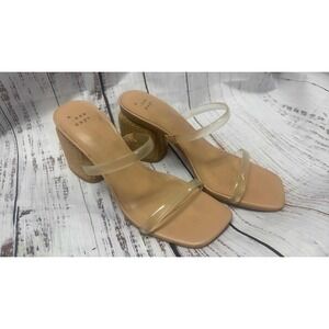 A New Day Women's‎ Clear Strap Square Toe Block Heel Sandals Tan Size 9